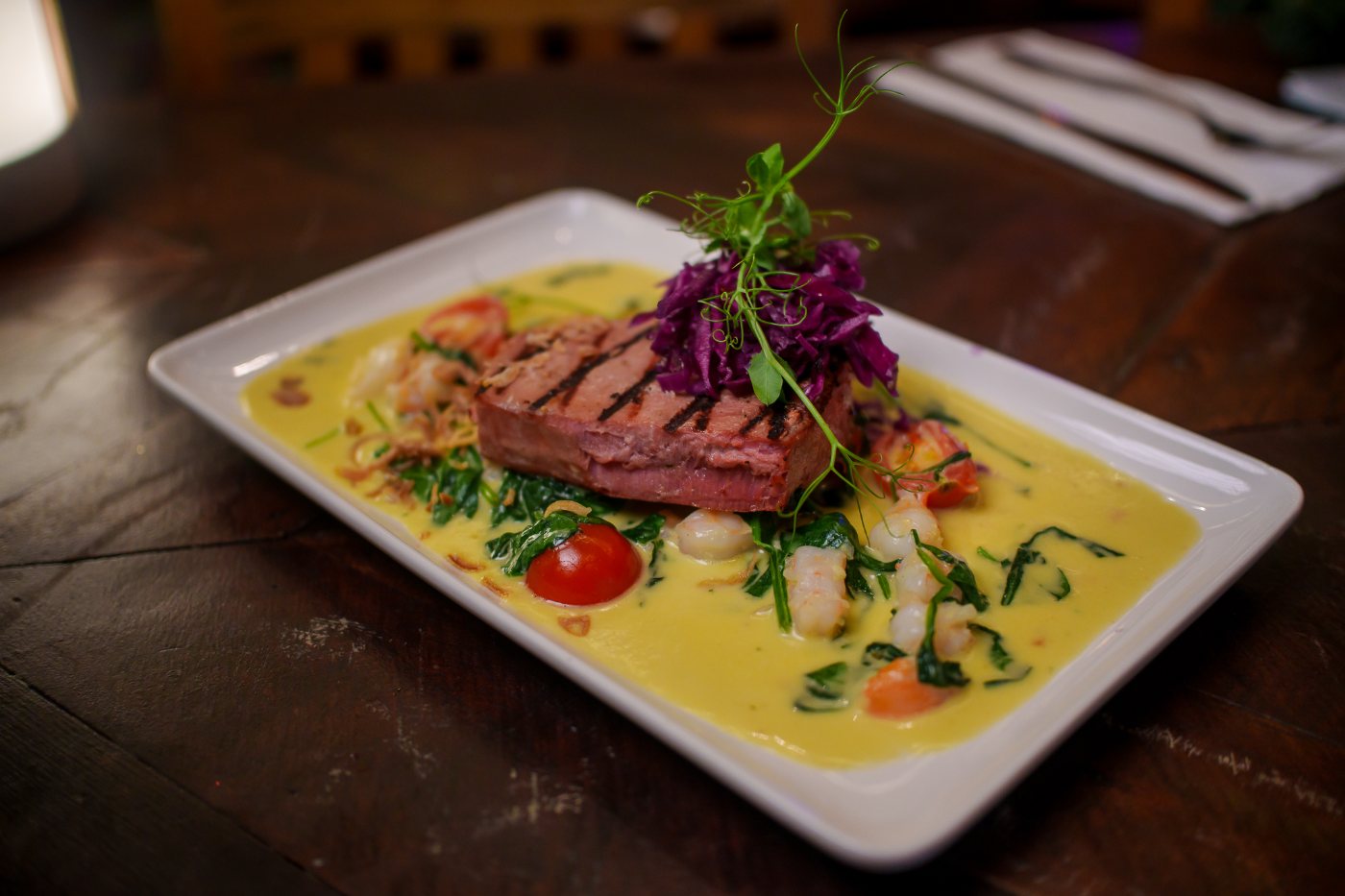 Grilled Fresh Tuna Steak and Shrimps